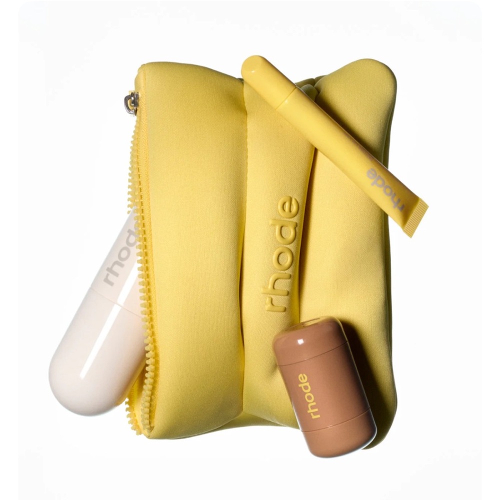 RHODE Vibrant Yellow Pouch with Skincare Trio